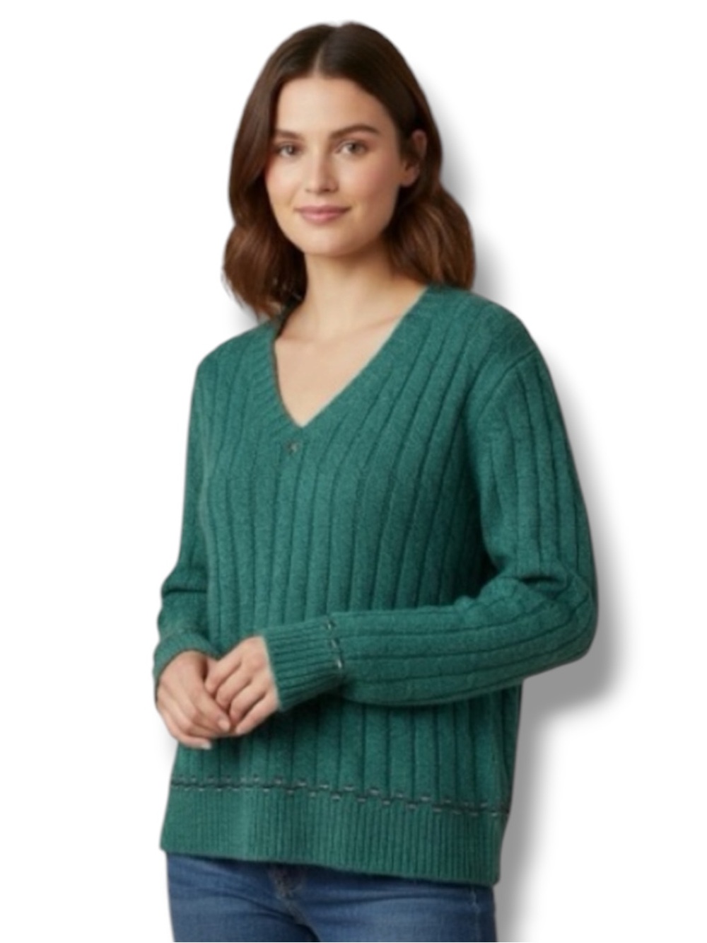 WOOLRICH Sweater Vintage Y2K V-neck Teal Ribbed Wool Blend Pullover Women’s L